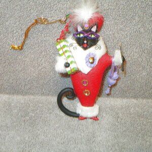Cat Ornament Fancy Feline Bejeweled Ms Bootsie Glitter Christmas Kitty Figurine